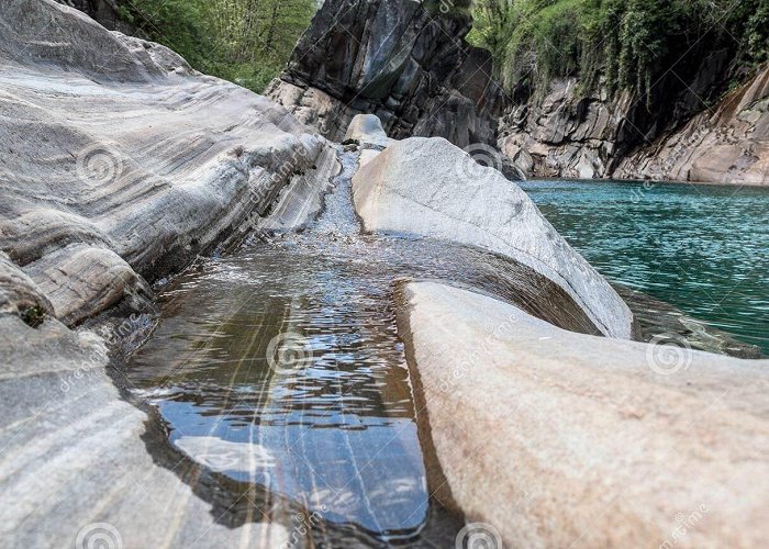 Lavertezzo Roman Bridge Ponte Dei Salti Old Roman Bridge Blue Sky Cold Water Verzasca ... photo